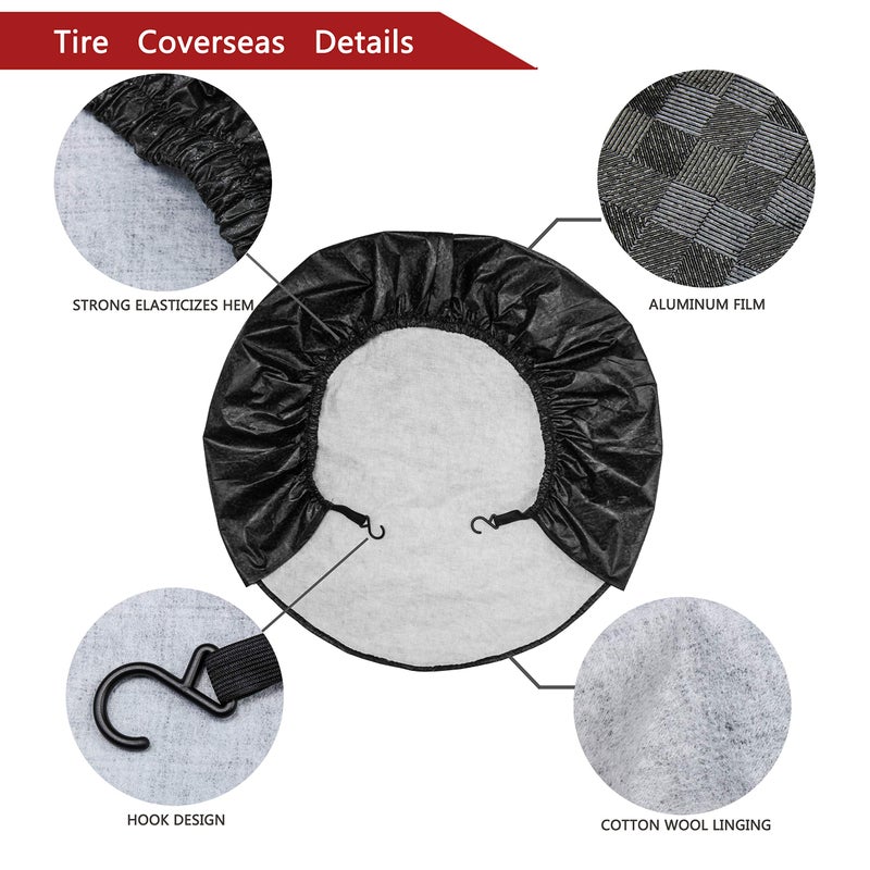 MOONET Tire Covers for RV Wheel (4 Pack Black), Oxford Waterproof UV Sun Protectors for Motorhome Boat Trailer Camper Van SUV, D66cm x H28cm for Diameter 24"-26" - Image 5